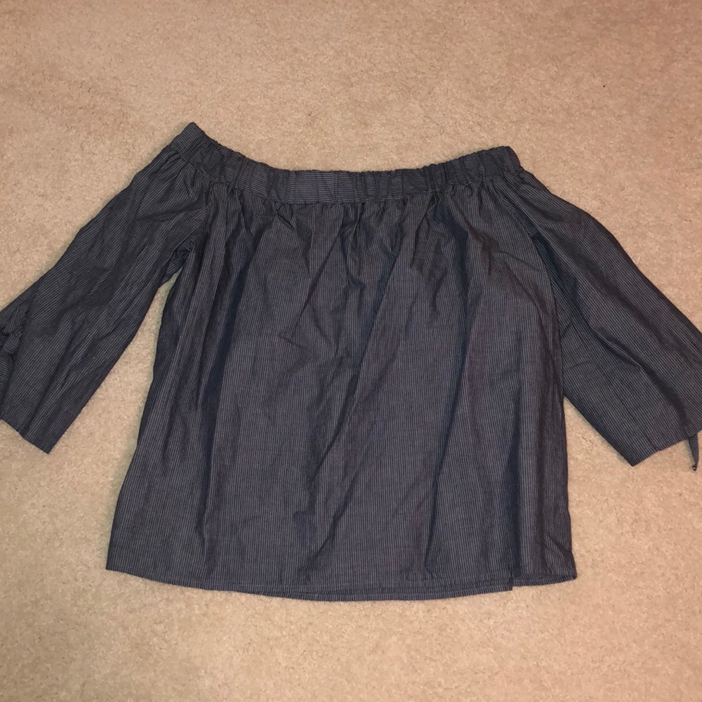 Blue and white striped off the shoulder shirt